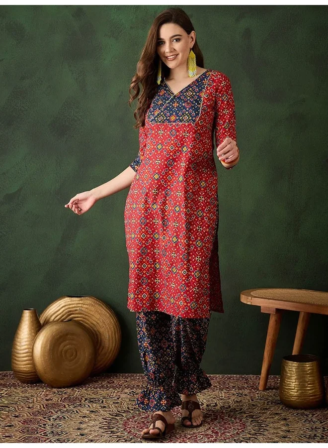 أيه كيه إس Red & Navy patola print Kurta Set