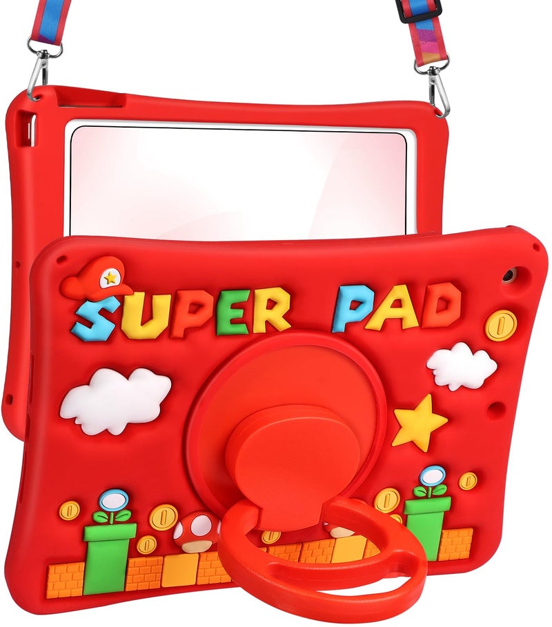 Lotadilo Cute Case for iPad 9th/8th/7th Generation - Silicone 3D Design for Girls Women Girly Kawaii Funny Cartoon Soft Stand for iPad Case 9th/8th/7th Generation with Lanyard 10.2 Inch,Red Maliao - Image 1