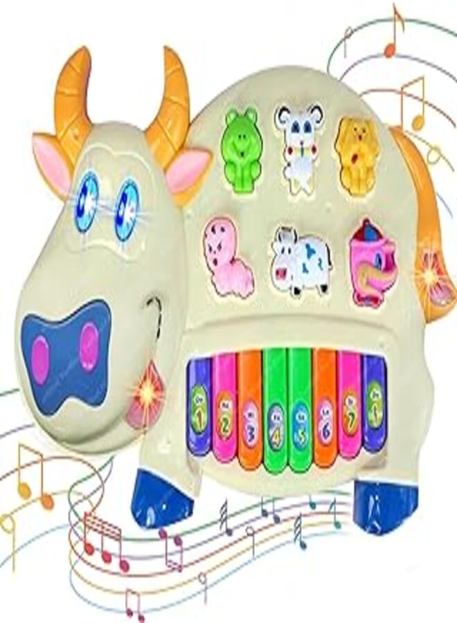 FunBlast Musical Cow Piano for Kids with Flashing Lights - Musical Piano Toys with 15 Keys and 3 Modes Melodious Sounds, Musical Toys for 3+ Years Old Kids, Early Development Musical Toy (Rabbit)