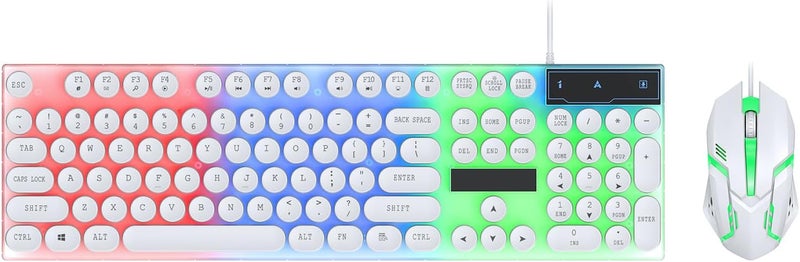 banapoy Colorful LED Backlit Wired Keyboard and Mouse Combo for Gaming with 6-Key AntiGhosting, Plug and Play Function for Office Use, 104-Key Layout for Comfortable Typing, USB (White) - Image 3