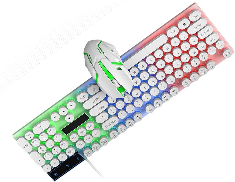 banapoy Colorful LED Backlit Wired Keyboard and Mouse Combo for Gaming with 6-Key AntiGhosting, Plug and Play Function for Office Use, 104-Key Layout for Comfortable Typing, USB (White) - Image 2