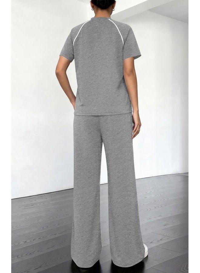 BTFBM Casual Two Piece Sets For Women Summer Outfits Solid Matching Sweatsuit Lounge Set Wide Leg Pants Workout, Grey, S - Image 3