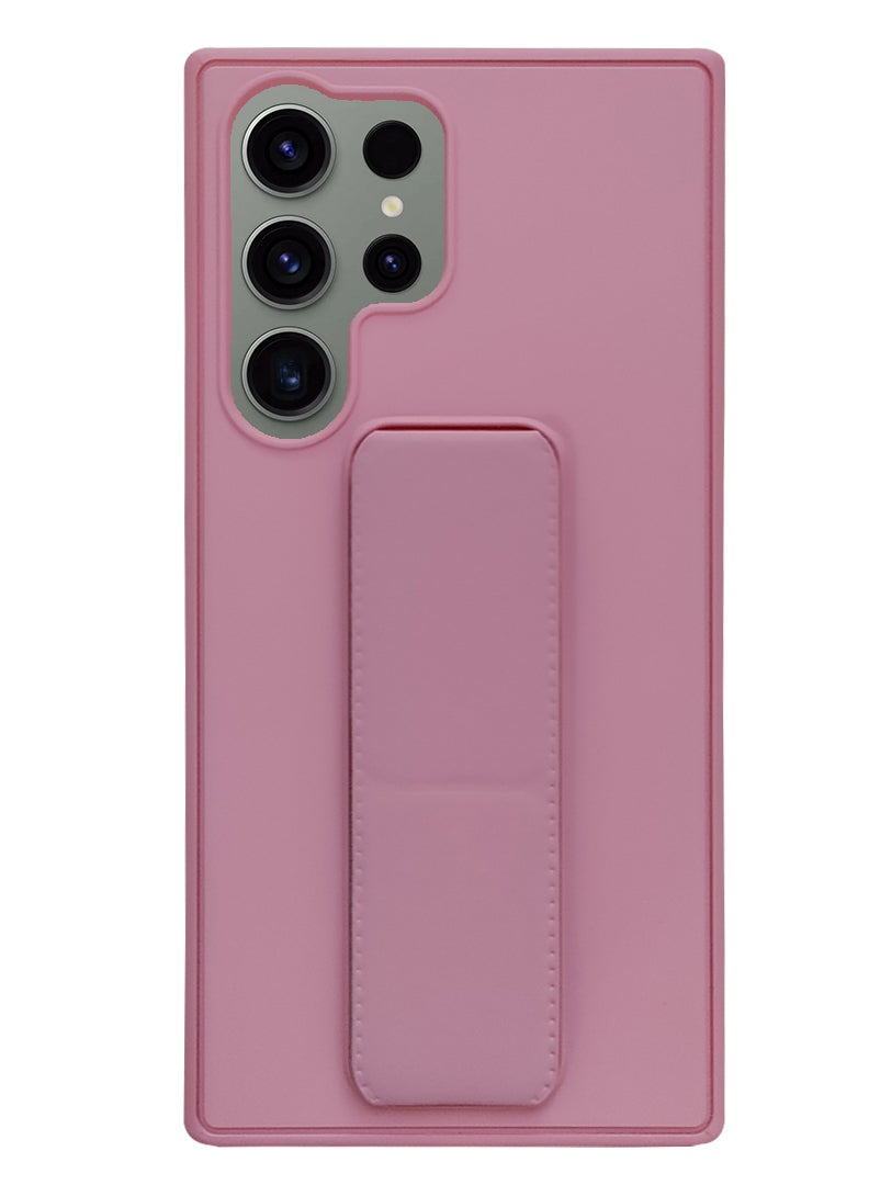 Theodor Fully Covered With Finger Grip Stand Holder Anti Slip Shockproof Silicone Protective Case Cover For Samsung S23 Ultra Pink - Image 1