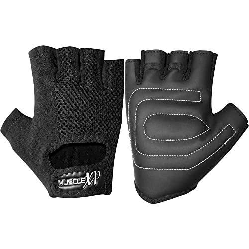 MuscleXP Gear Up Fitness Gym Gloves Heavy Duty, Velcro Wrist Closure, for Weight Training, Cycling, Unisex, Non-Slip, Breathable, Moisture Absorbing, Non-Odor Material (Black),1 Pair (Mat Black) - Image 1