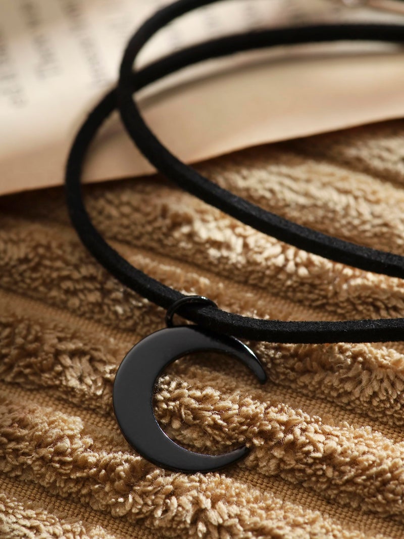 Sacina Gothic Boho Layered Black Crescent Moon Choker, Moon Necklace for Women, Gothic Emo Grunge Necklace, Goth Jewelry, Christmas Jewelry Gift for Women - Image 5