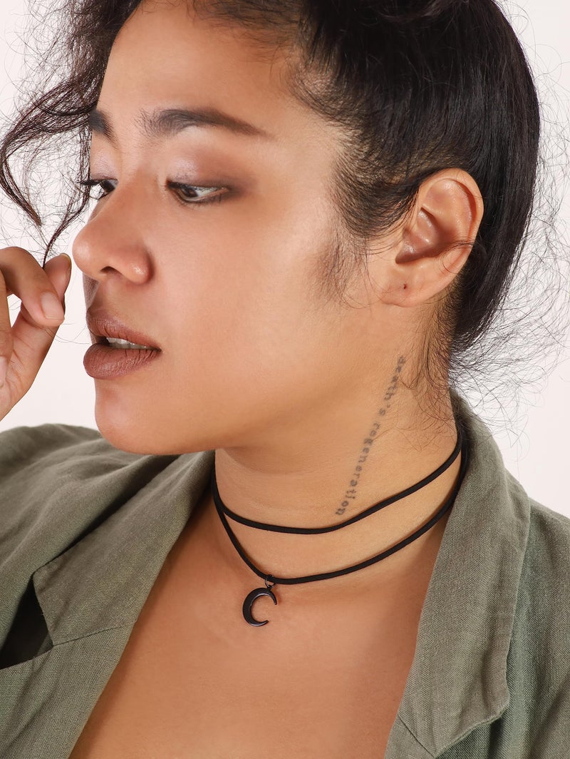 Sacina Gothic Boho Layered Black Crescent Moon Choker, Moon Necklace for Women, Gothic Emo Grunge Necklace, Goth Jewelry, Christmas Jewelry Gift for Women - Image 3