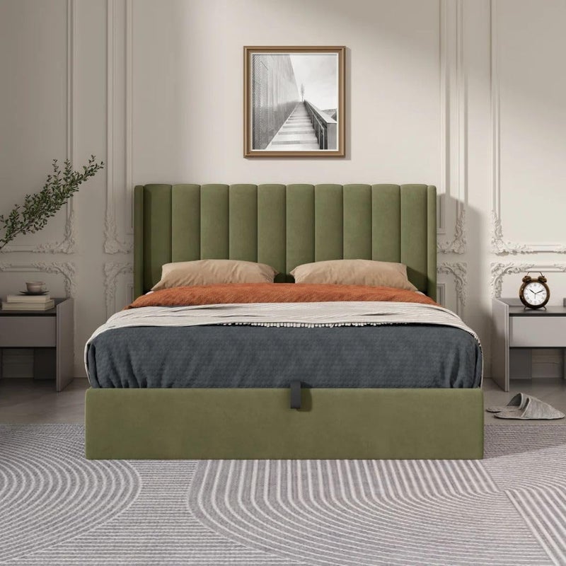 Comfynest Modern Lift Storage Platform Bed with Velvet Headboard - Image 1