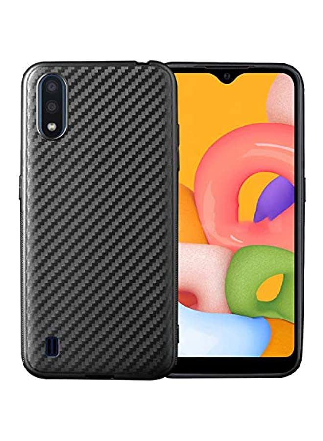 vesus Samsung Galaxy A01 Case Cover Carbon Fiber Design TPU Black Soft Slim Flexible Shock Absorbent Protective Case Cover for Samsung Galaxy A01 Black