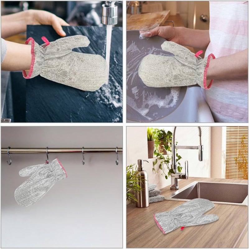 Uonlytech 4pcs Silver Wire Dishwashing Gloves, Oil-resistant Waterproof Kitchen Cleaning Mitts, Medium Size Household Cleaning Gloves for Dishwashing and Food Prep - Image 4
