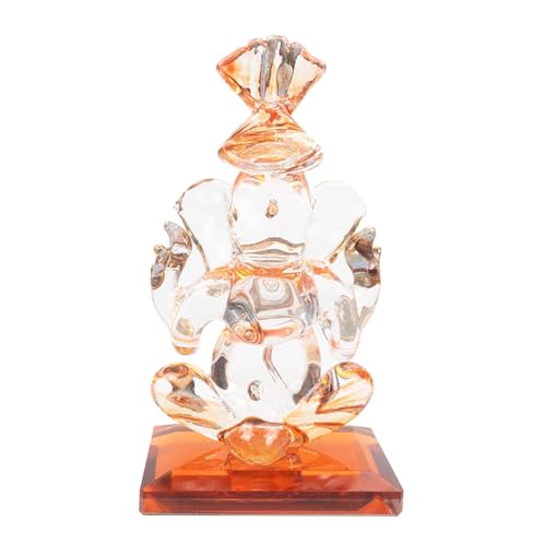 iCraft God Ganesh Sitting Statue (Murti) Idol Showpiece Handmade of Crystal Glass by for Worship, Decoration, Car Dashboard, Gift (Orange), Small - Image 4