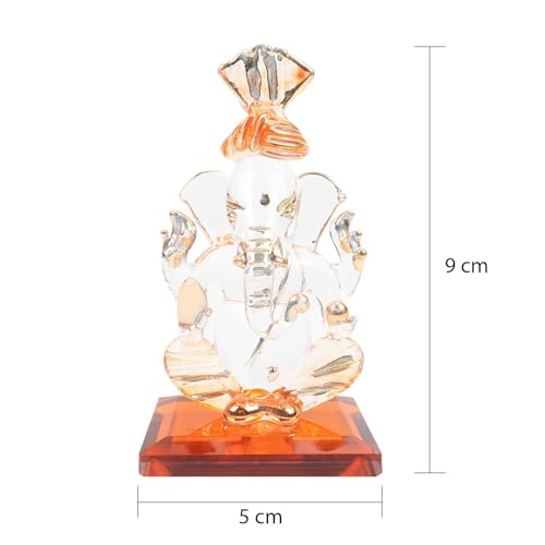 iCraft God Ganesh Sitting Statue (Murti) Idol Showpiece Handmade of Crystal Glass by for Worship, Decoration, Car Dashboard, Gift (Orange), Small - Image 5