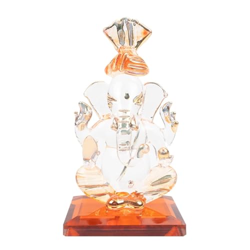 iCraft God Ganesh Sitting Statue (Murti) Idol Showpiece Handmade of Crystal Glass by for Worship, Decoration, Car Dashboard, Gift (Orange), Small - Image 3
