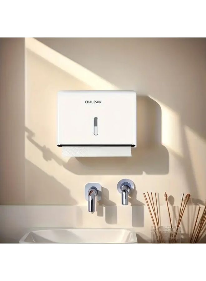 White Hands Free Tissue Dispenser Wall Mounted No Drill Installation Large Capacity - Image 4