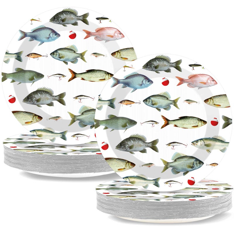 CHUNNIN 50PCS Gone Fishing Party Plates for Fishing Themed Party Decoration 7Inches Ofishally One Birthday Tableware Gone Fish Disposable Dessert Plates for Little Fisherman Birthday Supplies - Image 1