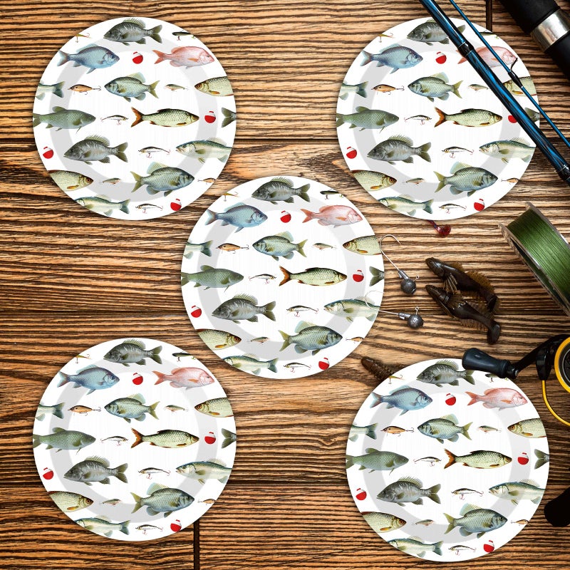 CHUNNIN 50PCS Gone Fishing Party Plates for Fishing Themed Party Decoration 7Inches Ofishally One Birthday Tableware Gone Fish Disposable Dessert Plates for Little Fisherman Birthday Supplies - Image 4