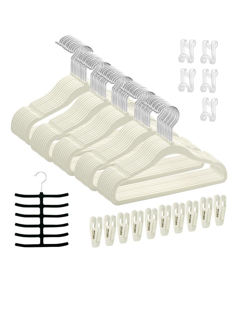 TYCOM Kids Velvet Clothes Hangers (50 Pack) - Thin Space Saving Coats Clothes Hangers Non-Slip Suit Hangers with 360 Degree Swivel Hook Hold Up-to 5KG for Jackets, Pants, Dress- (Kids 50 Pack) Beige  - Image 1