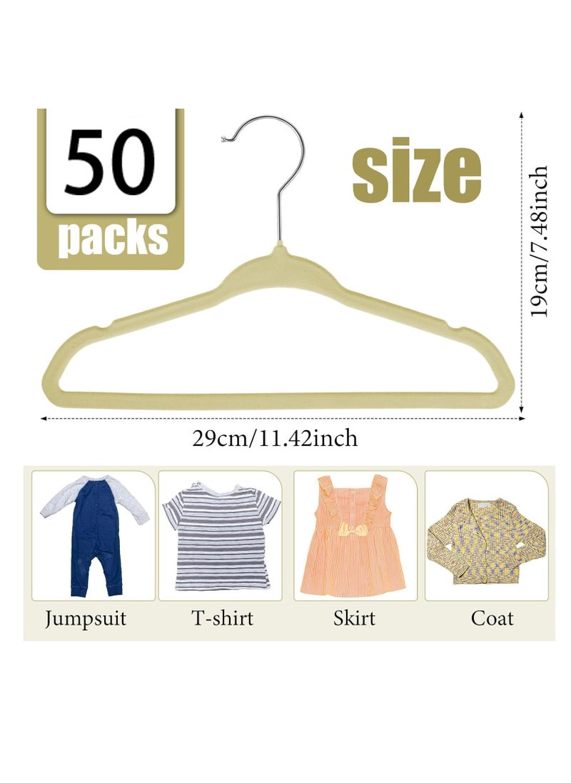 TYCOM Kids Velvet Clothes Hangers (50 Pack) - Thin Space Saving Coats Clothes Hangers Non-Slip Suit Hangers with 360 Degree Swivel Hook Hold Up-to 5KG for Jackets, Pants, Dress- (Kids 50 Pack) Beige  - Image 2