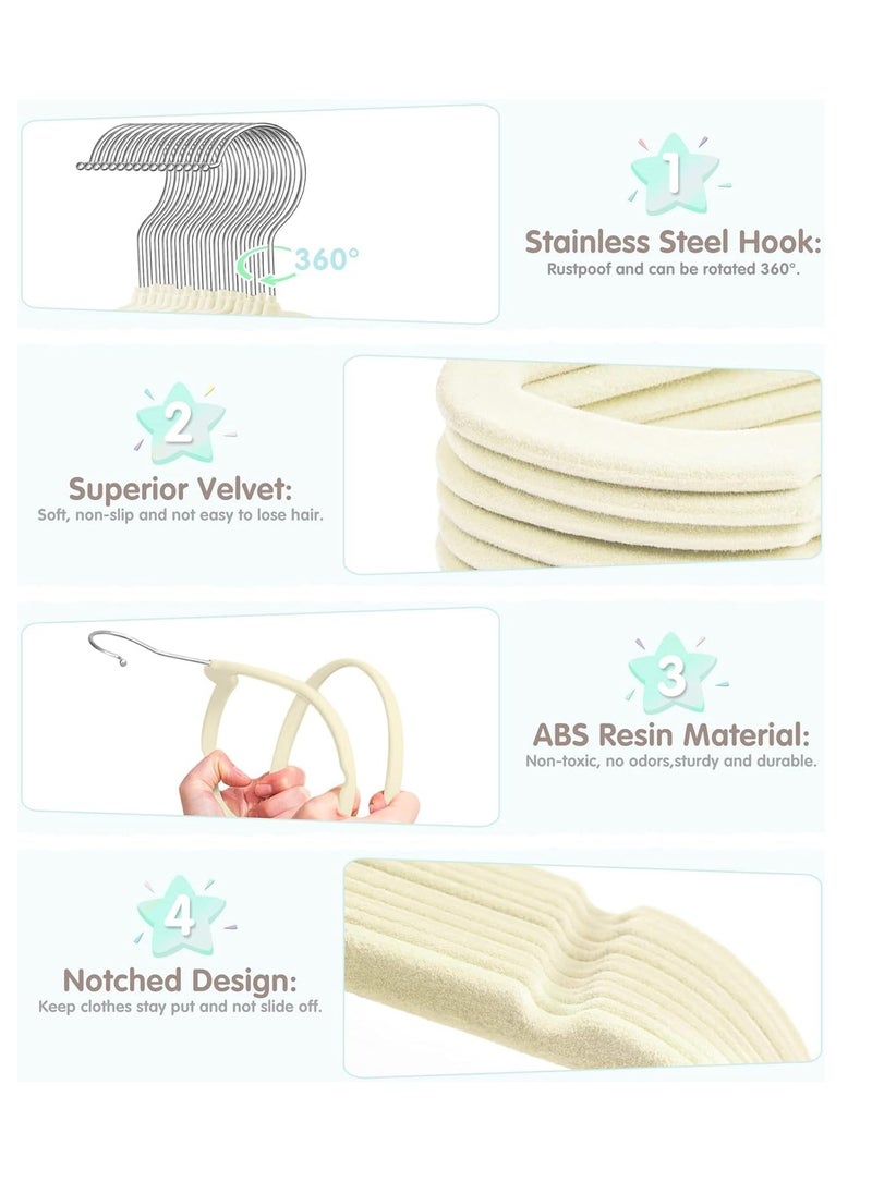 TYCOM Kids Velvet Clothes Hangers (50 Pack) - Thin Space Saving Coats Clothes Hangers Non-Slip Suit Hangers with 360 Degree Swivel Hook Hold Up-to 5KG for Jackets, Pants, Dress- (Kids 50 Pack) Beige  - Image 4