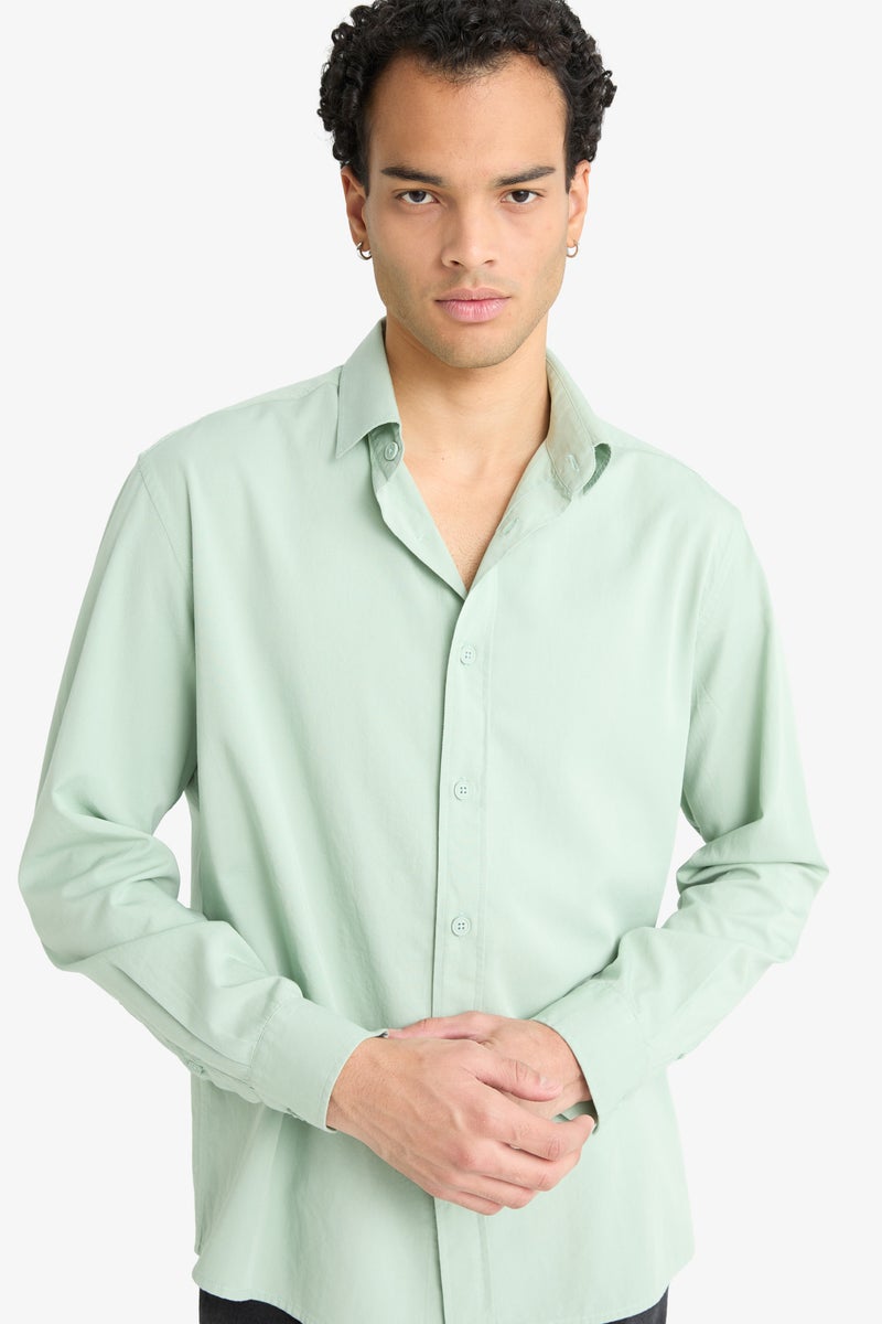 DeFacto Green Man Regular Fit Polo Neck Long Sleeve Shirt Casual - Image 1