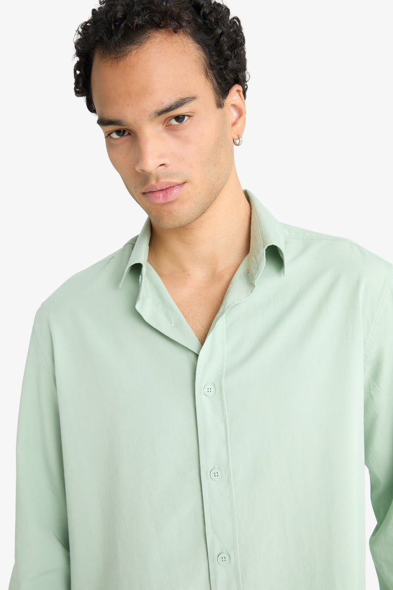 DeFacto Green Man Regular Fit Polo Neck Long Sleeve Shirt Casual - Image 2