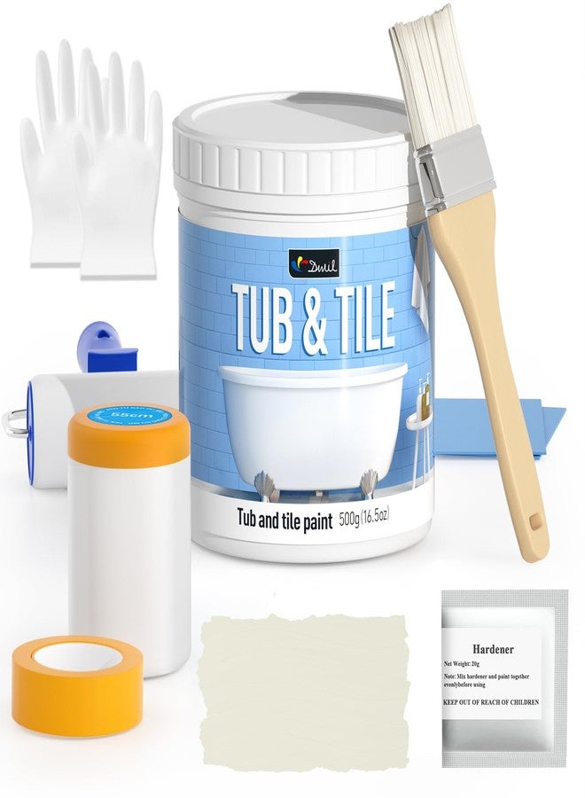 DWIL Tile Paint, Tub and Tile Refinishing Kit with Tools, Bathtub Paint Water Based &Low Odor, Easy to Use for Bathroom Kitchen, Semi-Gloss Vanilla White - Image 1
