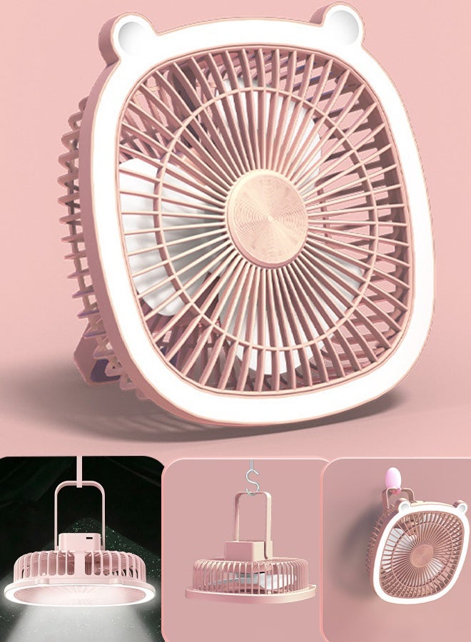 تابيت مروحة مكتبية، مروحة طاولة مزودة بإضاءة LED، مروحة تهوية صامتة بثلاث سرعات، مروحة مكتبية تعمل عبر منفذ USB، مزودة ببطارية مدمجة، مروحة شخصية للاستخدام المنزلي، غرفة النوم، المكتب (وردي) - Image 1