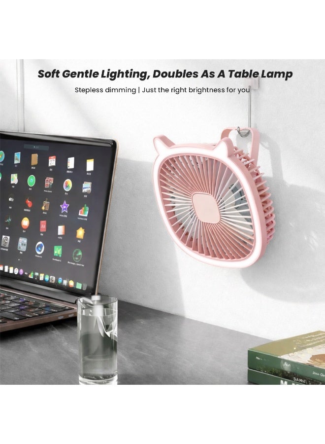 تابيت مروحة مكتبية، مروحة طاولة مزودة بإضاءة LED، مروحة تهوية صامتة بثلاث سرعات، مروحة مكتبية تعمل عبر منفذ USB، مزودة ببطارية مدمجة، مروحة شخصية للاستخدام المنزلي، غرفة النوم، المكتب (وردي) - Image 5