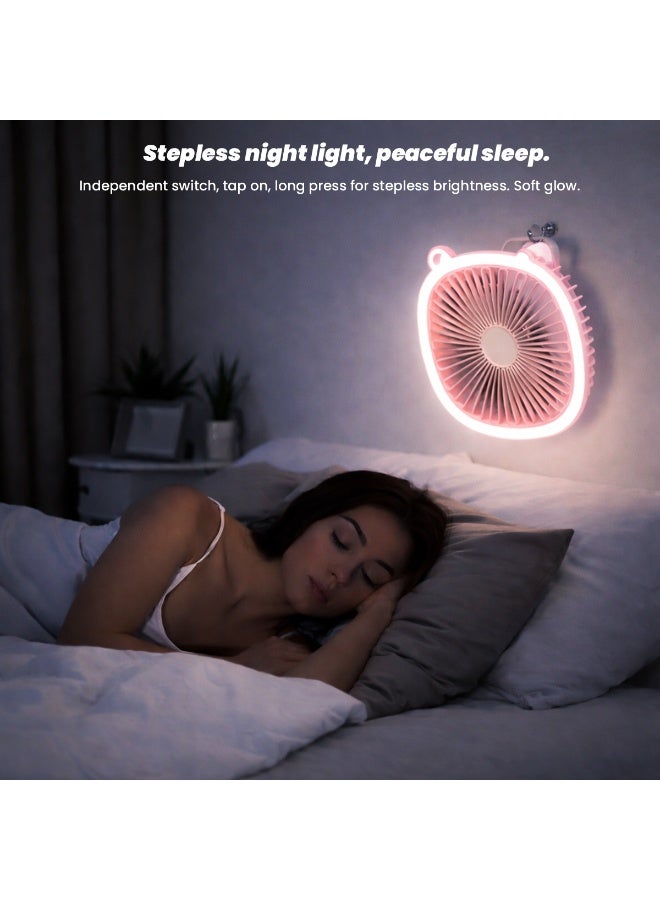 تابيت مروحة مكتبية، مروحة طاولة مزودة بإضاءة LED، مروحة تهوية صامتة بثلاث سرعات، مروحة مكتبية تعمل عبر منفذ USB، مزودة ببطارية مدمجة، مروحة شخصية للاستخدام المنزلي، غرفة النوم، المكتب (وردي) - Image 2