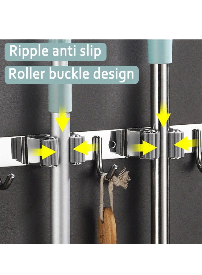 Broom and Mop Holder Wall Mount,Heavy Duty with 3 Clips 4 Hooks,Mop and Broom Storage Organizer hanger,Metal Stainless Steel Wall Mounted Organizer Tools for Garden,Bathroom,Kitchen,Office  - Image 3