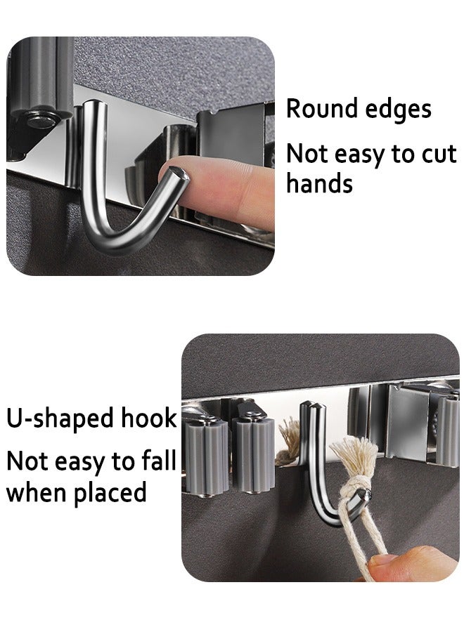 Broom and Mop Holder Wall Mount,Heavy Duty with 3 Clips 4 Hooks,Mop and Broom Storage Organizer hanger,Metal Stainless Steel Wall Mounted Organizer Tools for Garden,Bathroom,Kitchen,Office  - Image 5