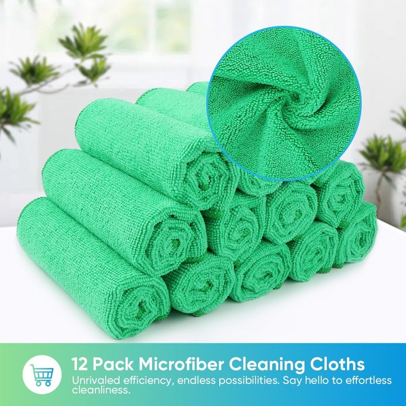 HOMEXCEL Green Microfiber Cleaning Cloth, 12 Pack Premium Microfiber Towels for Cars, Lint Free, Scratch-Free, Highly Absorbent, Reusable Cleaning Rags for Car, Household, Kitchen, Window,11.5"X11.5" - Image 4