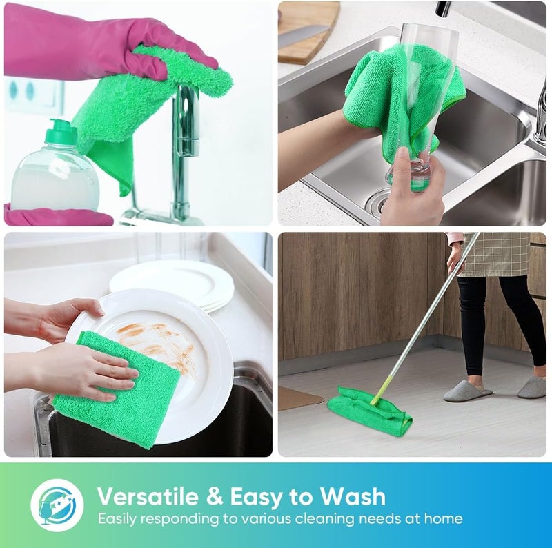 HOMEXCEL Green Microfiber Cleaning Cloth, 12 Pack Premium Microfiber Towels for Cars, Lint Free, Scratch-Free, Highly Absorbent, Reusable Cleaning Rags for Car, Household, Kitchen, Window,11.5"X11.5" - Image 5