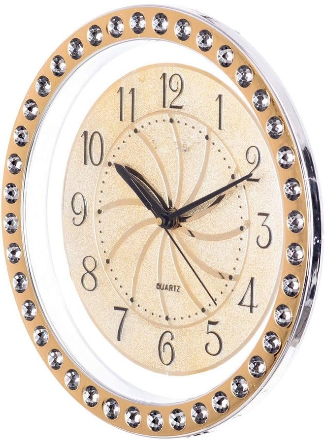 Casa Ricca CHRONIKLE Designer Round Home Decor Golden Color Diamond Style Plastic Analog Wall Clock - Image 1