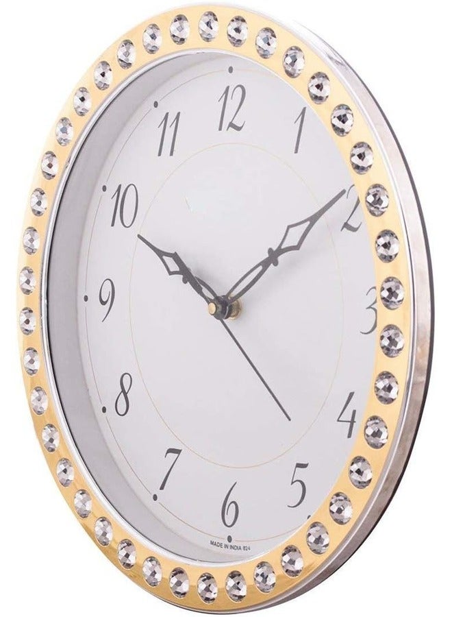 Casa Ricca CHRONIKLE Designer Round Home Decor Golden Color Diamond Style Plastic Analog Wall Clock - Image 3