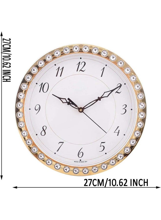 Casa Ricca CHRONIKLE Designer Round Home Decor Golden Color Diamond Style Plastic Analog Wall Clock - Image 2