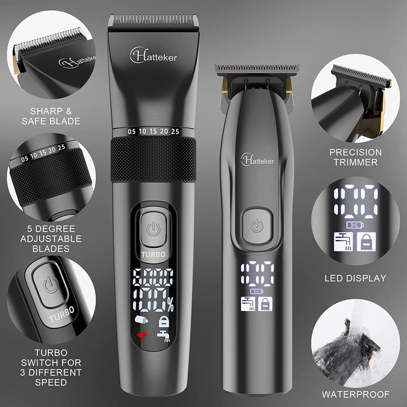 Hatteker Professional Hair Clippers and TBlade Trimmer for Men Cordless Beard Barber Clipper Haircut Grooming Kit IPX7 Waterproof - Image 2