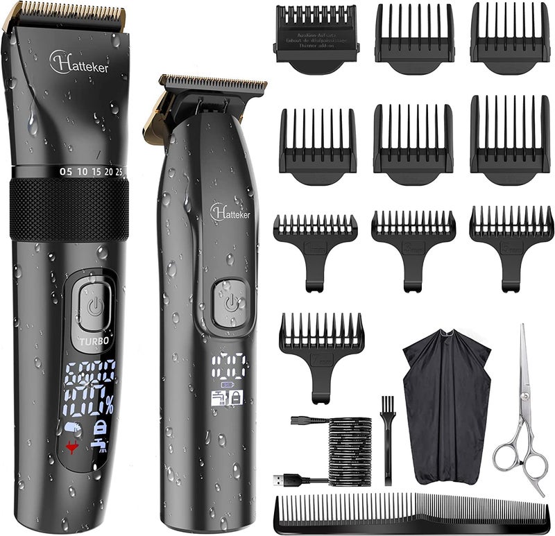 Hatteker Professional Hair Clippers and TBlade Trimmer for Men Cordless Beard Barber Clipper Haircut Grooming Kit IPX7 Waterproof - Image 1