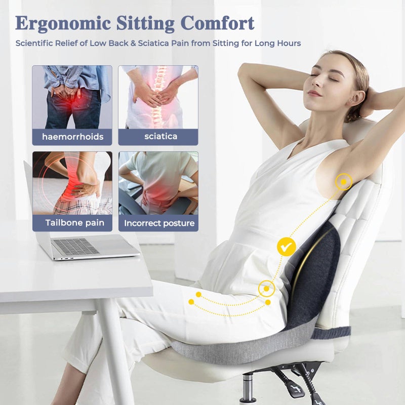 Mosxoed Ergonomic Seat Cushion with Adjustable Strap, Memory Foam Office Chair Seat Cushion with L-Shaped Design, Car Seat Cushion Fits for Truck Driver Semi Truck, Gaming Chair, Desk, Light&Dark Gray - Image 3