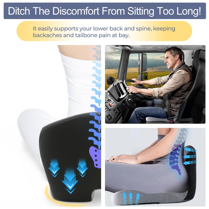 Mosxoed Ergonomic Seat Cushion with Adjustable Strap, Memory Foam Office Chair Seat Cushion with L-Shaped Design, Car Seat Cushion Fits for Truck Driver Semi Truck, Gaming Chair, Desk, Light&Dark Gray - Image 5