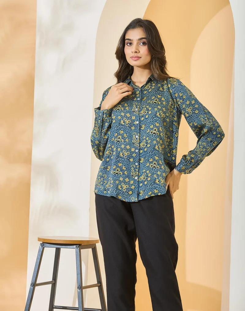 Blue-Green Rayon Blend Shirt