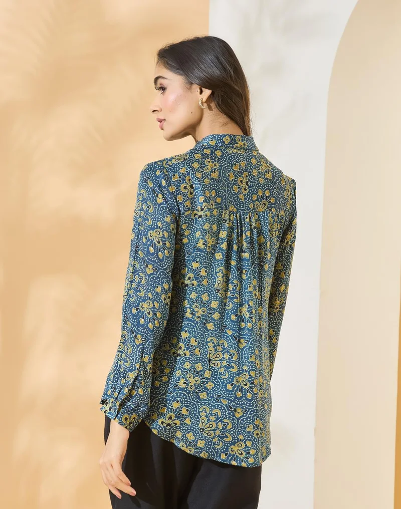 Fabindia  Blue-Green Rayon Blend Shirt for Women | Best Price UAE