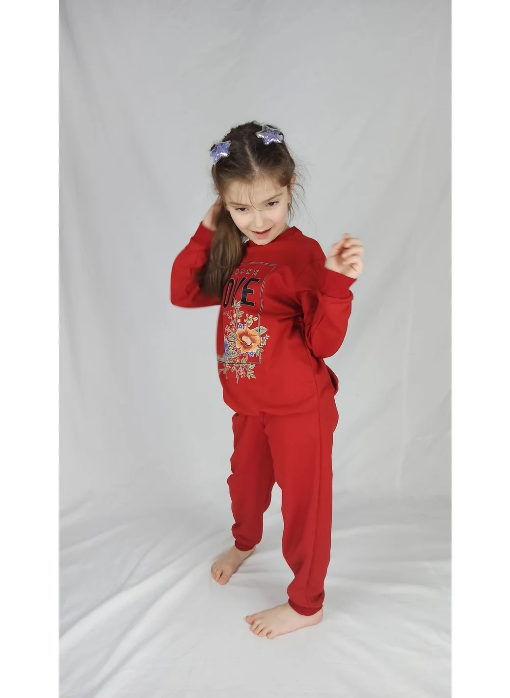 بلونس Girl Waiter Red Printed Cotton Tracksuit Set