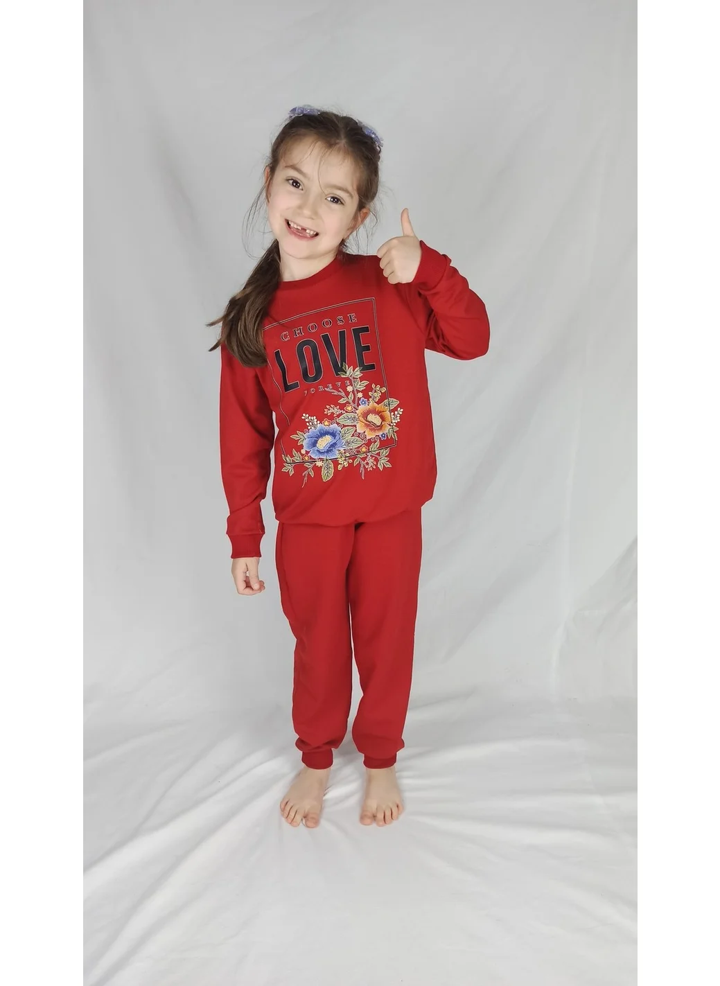 بلونس Girl Waiter Red Printed Cotton Tracksuit Set