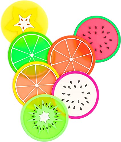 DomeStar Fruit Coaster, 7PCS 3.5" Non Slip Car Coaster Heat Insulation Colorful Unique Slice Silicone Drink Cup Mat for Drinks Prevent Furniture and Tabletop Car Decor - Image 1