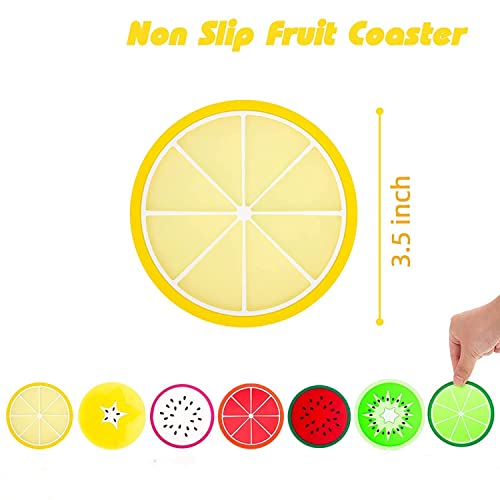 DomeStar Fruit Coaster, 7PCS 3.5" Non Slip Car Coaster Heat Insulation Colorful Unique Slice Silicone Drink Cup Mat for Drinks Prevent Furniture and Tabletop Car Decor - Image 2