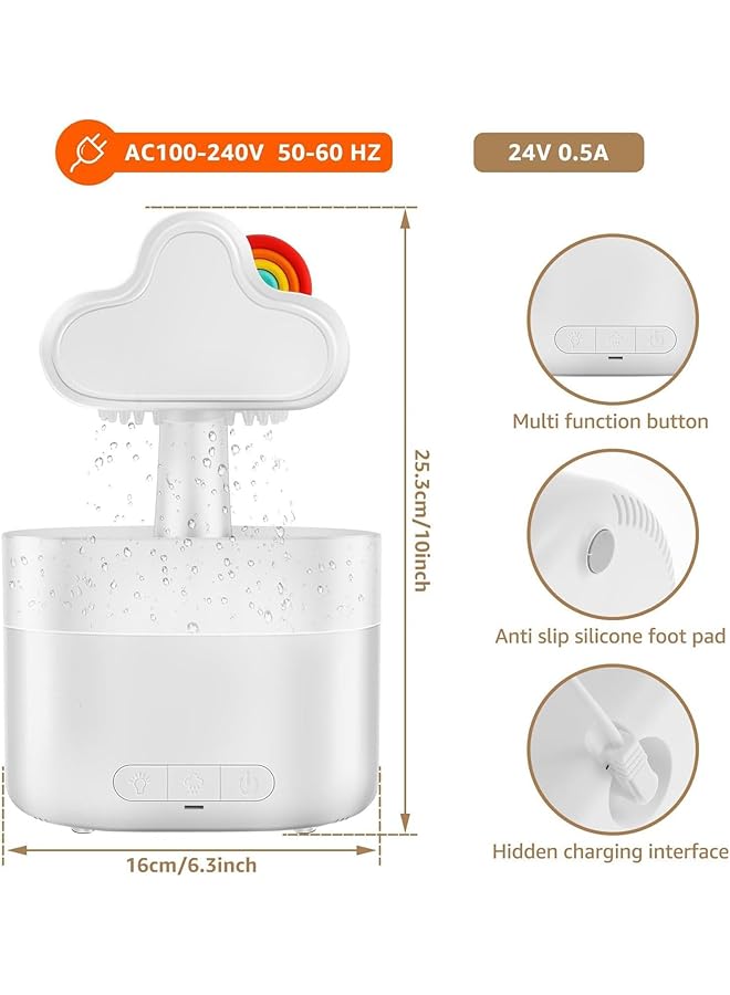 erorex Rain Cloud Humidifier With 7 Color Lights Rain Diffuser 500Ml Waterless Automatic Shutdown Rain Cloud Diffuser Rain Drop Humidifier For Sleeping And Relaxing For Home Bedroom Office Gift White - Image 2