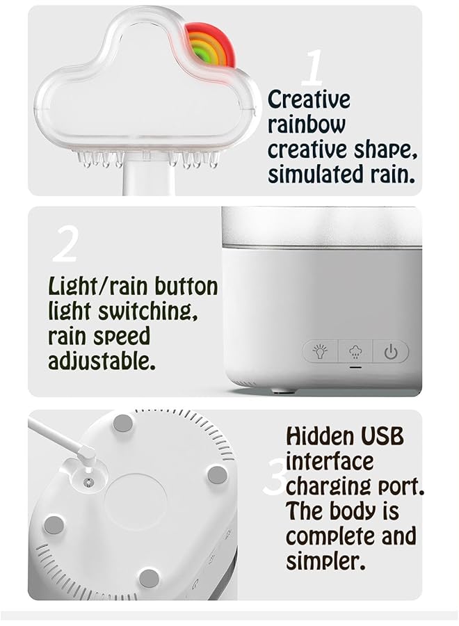 erorex Rain Cloud Humidifier With 7 Color Lights Rain Diffuser 500Ml Waterless Automatic Shutdown Rain Cloud Diffuser Rain Drop Humidifier For Sleeping And Relaxing For Home Bedroom Office Gift White - Image 3