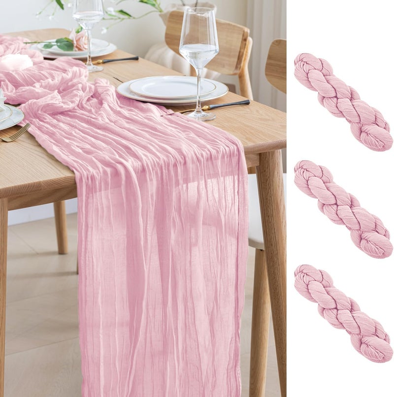 aseem 3pcs Cheesecloth Table Runner 120 Inches Blushing Pink Boho Gauze Cheese Cloth Runner 10FT Rustic Sheer Fall Table Runners for Thanksgiving Wedding Baby Shower Holiday Party Decoration - Image 1