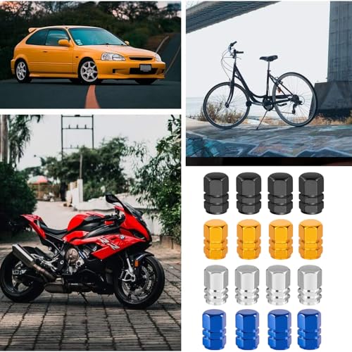 Zytiqt 16PCS Car Tyre Valve Caps, Hexagonal Design for Car Motorcycle and Bicycle, Valve Stem Caps for Protecting Tire Valves from Dust and Debris, Silver, Black, Blue, Gold - Image 5