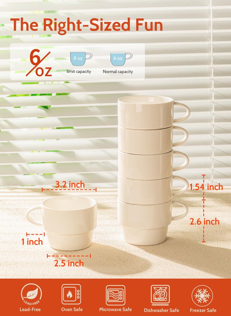 Sweese Porcelain Espresso Cups Set of 6, White Ceramic Espresso Coffee Cups with Handle, 6oz Durable Espresso Coffee Mugs for Home & Cafe - Image 2